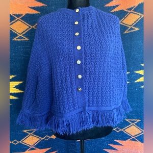 Vintage I. Magnum Button up Blue Shrug Poncho Shawl with arm Holes!